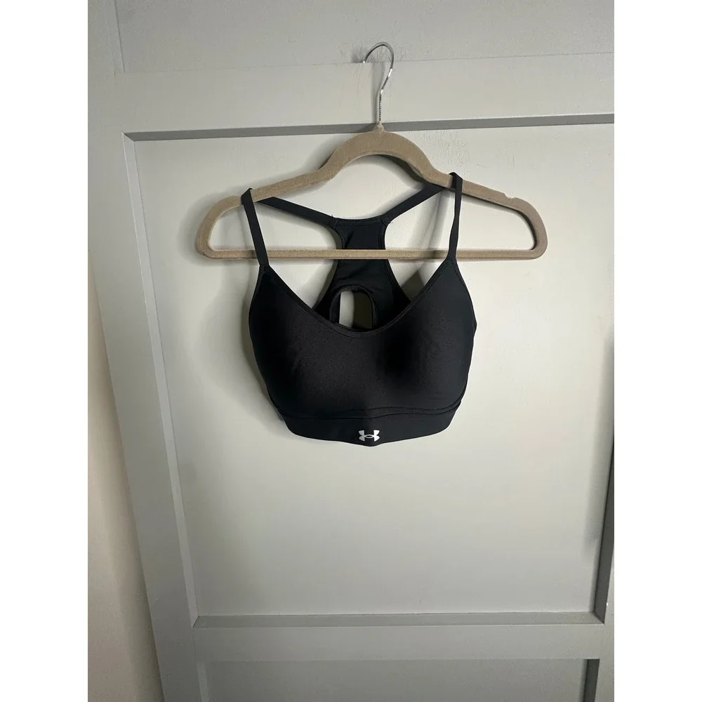 Under Armour Womens Mid Crossback Sports Bra Black Medium Impact 1372871 Size M